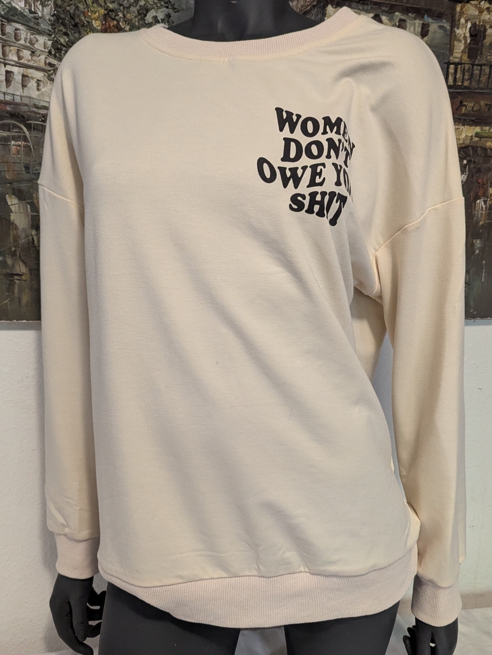 Women’s Cream Graphic Pullover Sweatshirt - Feminist Slogan